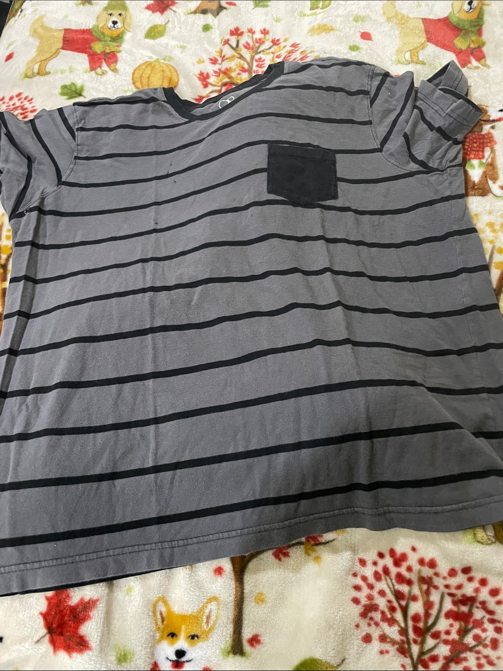 OP Gray Striped Short Sleeve Tee with Black Pocket